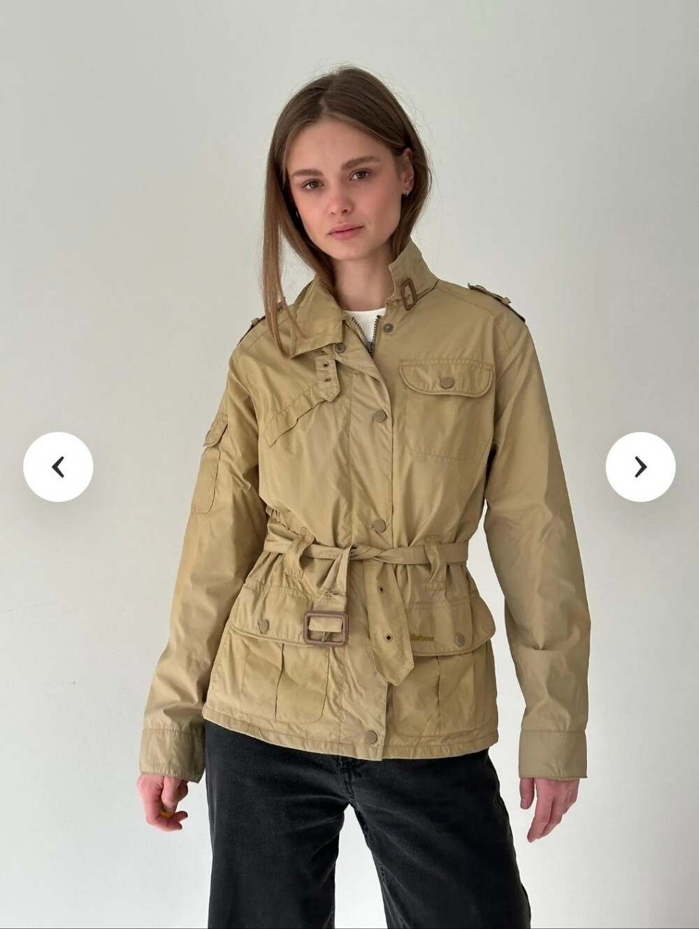 Barbour Amelia Belted Utility Jacket Tan Size 6